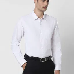 Peter England White Slim Fit Striped Shirt image 3
