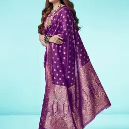 Satrani Purple Art Silk Woven Saree With Unstitched Blouse image 3