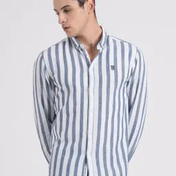 Red Tape Blue& White Cotton Loose Fit Striped Shirt-picture-35