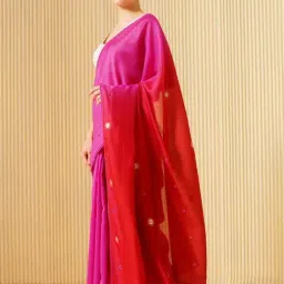 Jaypore Pink Cotton Silk Embroidered Saree image 3