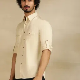 JadeBlue Beige Cotton Regular Fit Solid Shirt image 5