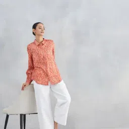 Fabindia Rust Printed Spread Collar Full Sleeves Shirt image 5