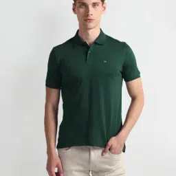 Arrow Sports Green Cotton Regular Fit Self Pattern Polo T-Shirt-image-81
