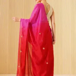 Jaypore Pink Cotton Silk Embroidered Saree image 2