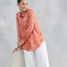 Fabindia Rust Printed Spread Collar Full Sleeves Shirt image 3