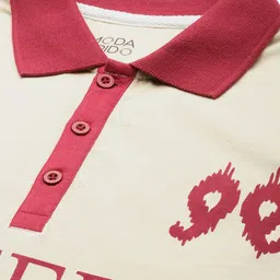 Moda Rapido Pure Cotton Typography Printed Polo Collar Drop-Shoulder Sleeves T-shirt image 2