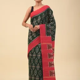 Jaypore Bottle Green Cotton Geometrical Saree-picture-46