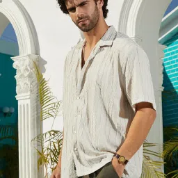 Campus Sutra Beige Loose Fit Self Pattern Shirt image 3