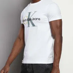 Calvin Klein Bright White Cotton Slim Fit Logo Printed T-Shirt image 3