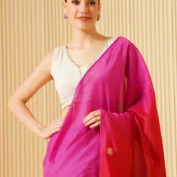 Jaypore Pink Cotton Silk Embroidered Saree image 5