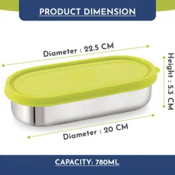 Magnus Easy Lock Oval Green Stainless Steel Container with Leakproof Lid 780 ml image 3