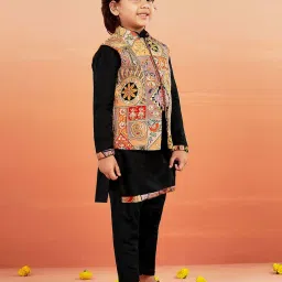 VASTRAMAY Boys Black Jacket with Kurta and Pyjama Set image 3