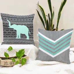 Stitchnest Grey Teal Multicolor Printed Poly Cotton Cushion Covers- Set of 2-image-28