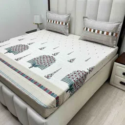 Pure Decor Lifestyle White Ethnic Motifs Cotton 330TC Double King Bedsheet Set-2.74mX2.74m-picture-34