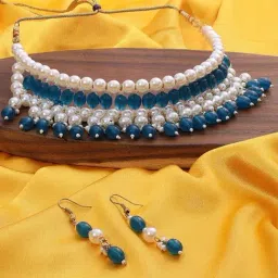Zaveri Pearls Peacock Green Beaded Cluster Drops Choker Necklace & Earring Set-ZPFK16513-image-9