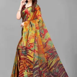 FABMORA Multicolored Floral Print Saree With Unstitched Blouse image 3