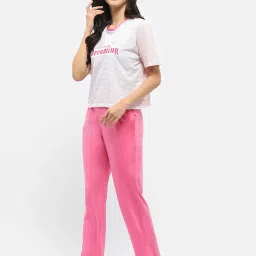 MADAME M Secret Pink & White Cotton Graphic Print T-Shirt With Pyjamas image 3