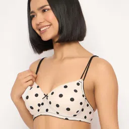 Clovia Beige Regular Fit Polka Dot Bra image 3