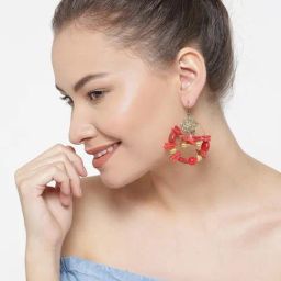 YouBella Red Gold-Plated Beaded Contemporary Chand Bali Earrings-picture-43