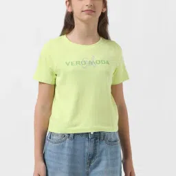 VERO MODA GIRL Green Printed T-Shirt-image-34