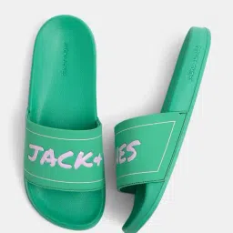 Jack & Jones Green Shiny Logo Pool Sliders image 3