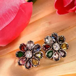 Saraf RS Jewellery Oxidised Navratan Minimal stud Earring-image-69