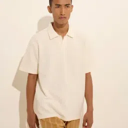 ETA by Westside Off-White Knit-Textured Relaxed-Fit Cotton Polo T-Shirt-picture-20