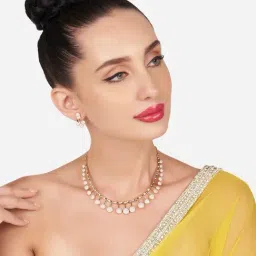 Zaveri Pearls Rose Gold Dazzling Cubic Zirconia Brass Necklace & Earring Set-ZPFK16163-picture-45