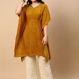 SHOWOFF Mustard Embellished Kaftan Kurta-image-79