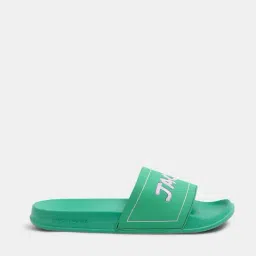 Jack & Jones Green Shiny Logo Pool Sliders image 2