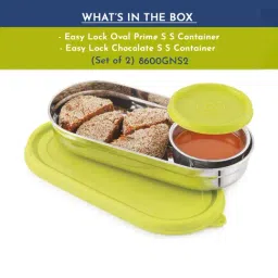 Magnus Easy Lock Deep Green Stainless Steel Container with Leakproof Lid - Set of 2 (100 ml, 450 ml) image 2