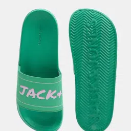 Jack & Jones Green Shiny Logo Pool Sliders image 5