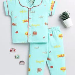Clt.s Kids Mint Green Printed Shirt with Pyjamas-picture-13