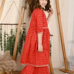 LilPicks Kids Red Printed Kurta with Sharara image 4