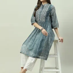 Biba Grey Embroidered A Line Kurta image 4