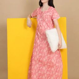 Sweet Dreams Pink Cotton Regular Fit Geometric Print Night Dress-picture-32