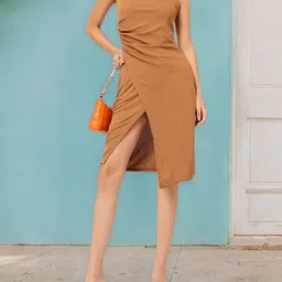 DressBerry Ribbed Ruched Wrap-Style Dress-picture-26