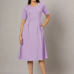 BRINNS Purple Cotton Solid A Line Dress-image-15