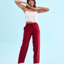 Go Colors Bright Red Solid Pants-image-100