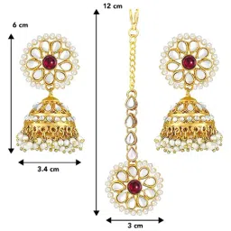 Peora Gold Maang Tikka with Earrings image 5