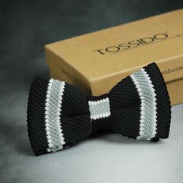 Tossido Men Charcoal & White Striped Bow Tie-picture-8