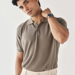 Andamen Brown Regular Fit Textured Polo T-Shirt-picture-18