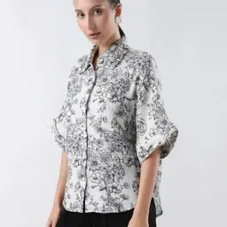 RAREISM Off White Cotton Floral Top image 3