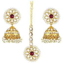 Peora Gold Maang Tikka with Earrings image 4