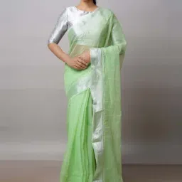 Unnati Silks Green Pure Cotton Saree With Unstitched Blouse-picture-31