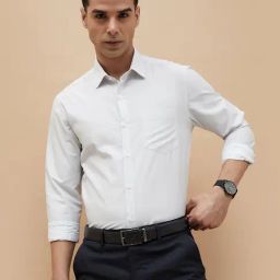 Code By Lifestyle White Cotton Slim Fit Texture Shirt-picture-38