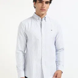 Tommy Hilfiger Royal Blue Cotton Regular Fit Striped Shirt-picture-22