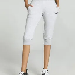 Puma Grey Cotton Logo Print Sports Capris-image-84