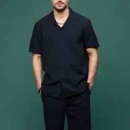 showoffff Showoff Navy Blue Cotton Regular Fit Texture Co-Ord Set-picture-23