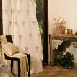 Peepul Tree White & Rust Pure Cotton Marigold Collection Sheer Curtain-image-14